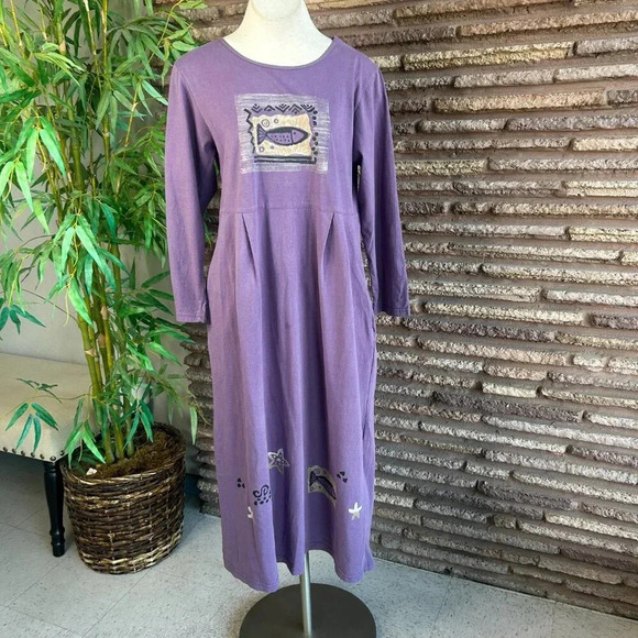 Viva City Purple Dusty Lavender Casual Fish Print 100% Cotton Maxi Dress Size M - Picture 10 of 10
